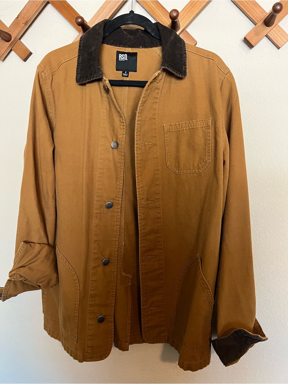 RSQ Men's Caramel Brown Chore Jacket with Dark Brown Corduroy Collar